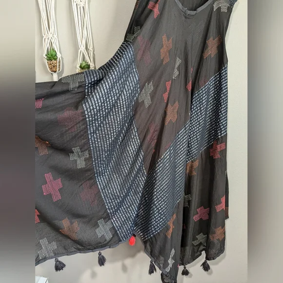 Free People Crossing Paths Pom Tassel Asymmetrical Hem Midi Dress XS - Picture 13 of 16